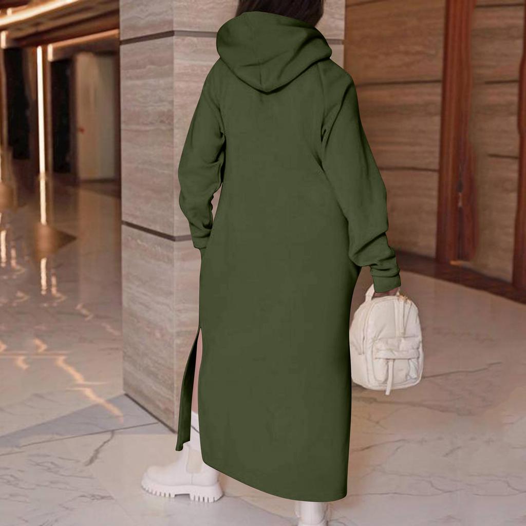 Women's Fashion Solid-color Long-sleeved Hooded And Fleece Long Sweatshirt