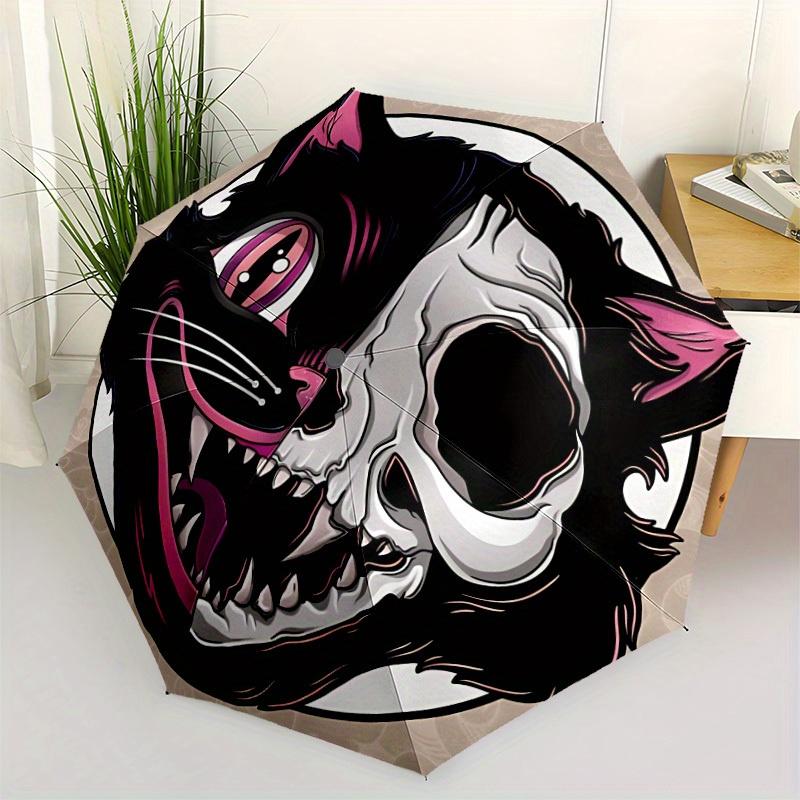 1pc Cat Skull Automatic Umbrella High Quality Canopy, Portable Folding Umbrella With, Ideal Gift for - Travel 214