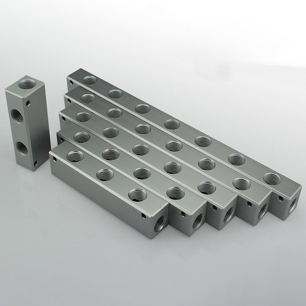 20x25mm WxH 1/4" BSP Female 2 3 4 5 6 7 8 10 Ways 4-12 Ports Solid Aluminum Pneumatic Air Manifold Block Splitter