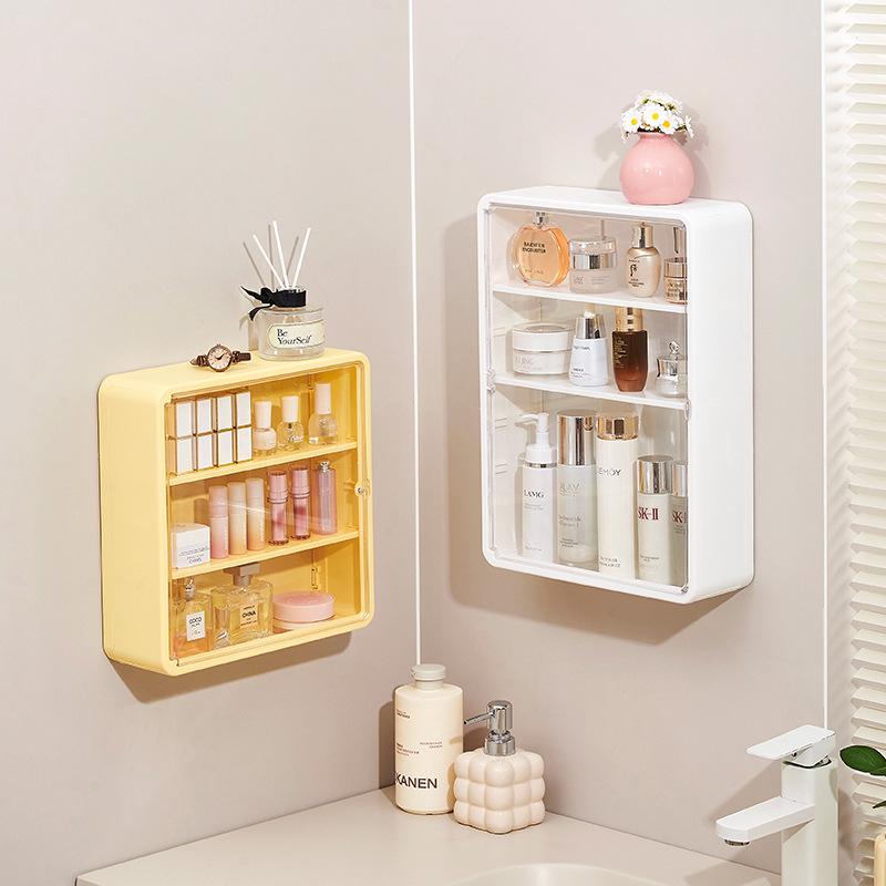 Wandmontierter, bohrfreier, staubdichter Badezimmer-Hautpflege-Organizer