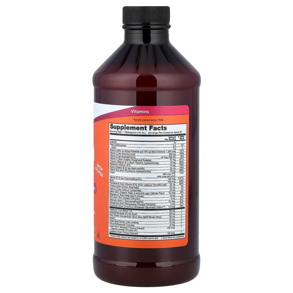 Now Foods Liquid Multi with Xylitol, Tropical Orange, Iron-Free, 473ml (16 Fl Oz)