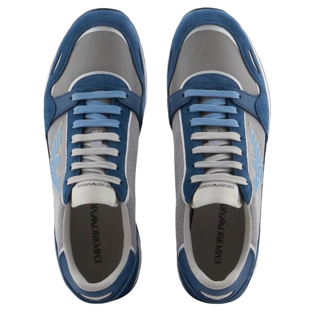 Emporio Armani Suede Round Toe Lace-Up Low-Top Casual Shoes Men Sneakers Blue X4X537XN730U551