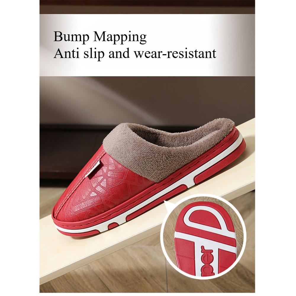 Muži Ženy Vodotěsná PU Kůže Zimní Teplý Plyš Domácí Boty Domácí Pantofle Vnitřní Protiskluzové
