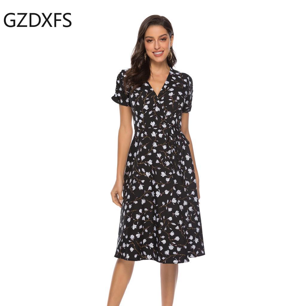 

Новое женское пляжное платье в стиле бохо, шифоновое свободное платье с принтом, женское XXL