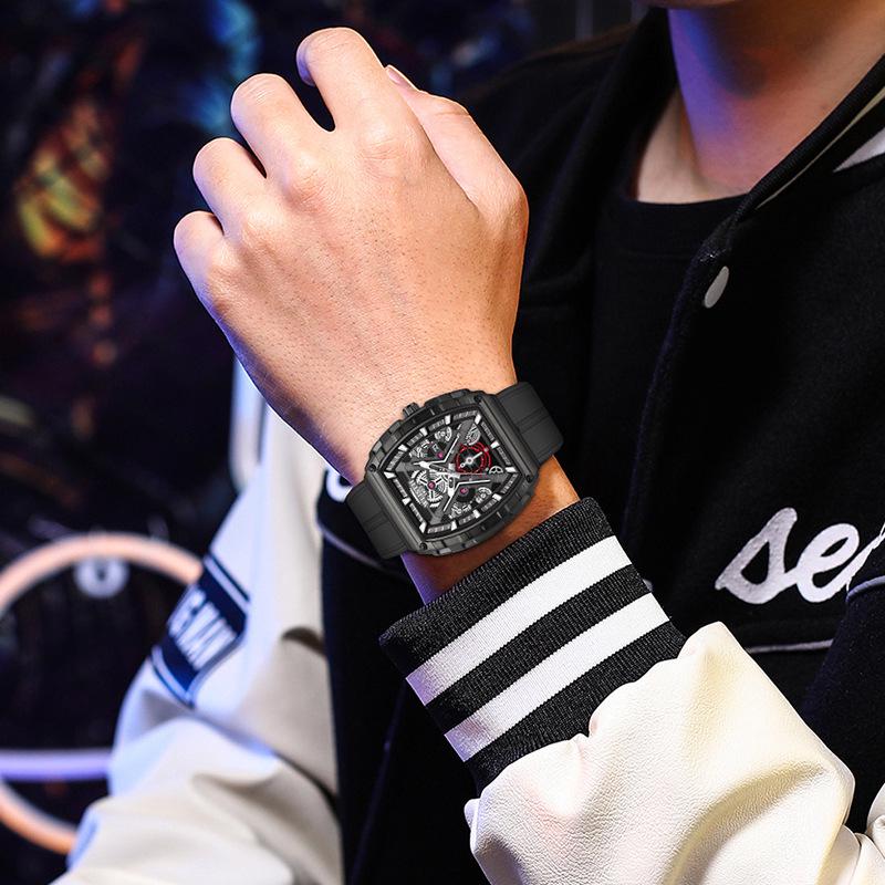Volis Barrel-Shaped Men's Outdoor Skeleton Watch with Curved Gradient Mirror