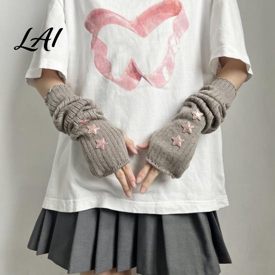 Dunkle Gothic Mode Handschuhe Sternenstrick Armstulpen Fingerlos für Damen Mädchen Lolita Alltag Ärmel Stil Gestreift Häkeln Cosplay Kostüm