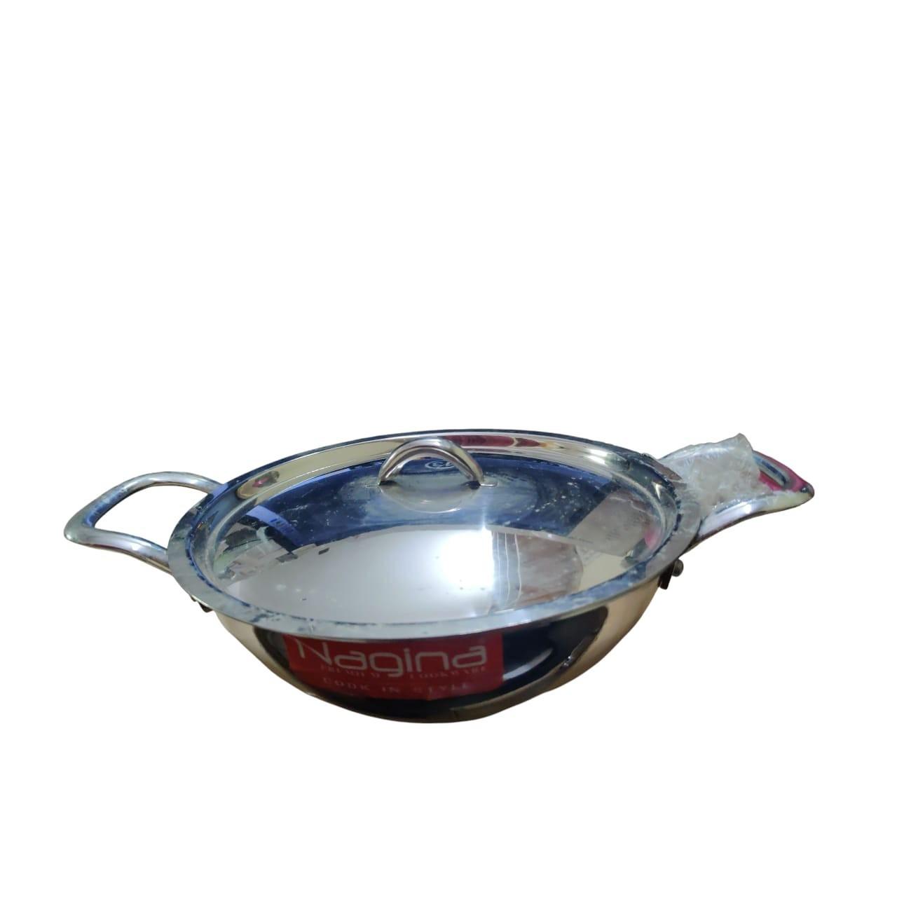 

@ Stainless Steel Kadhai With lid Cookware For kitchen 1676Gm Zr-8019-60%Off