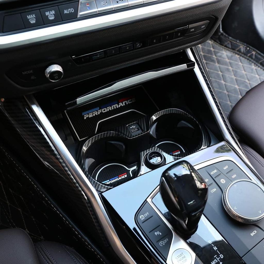 Carbon Fiber Style ABS Chrome Car Central Control Cup Holder Frame Cover Trim for BMW 3 Series G20 G28 325li 2019 2020