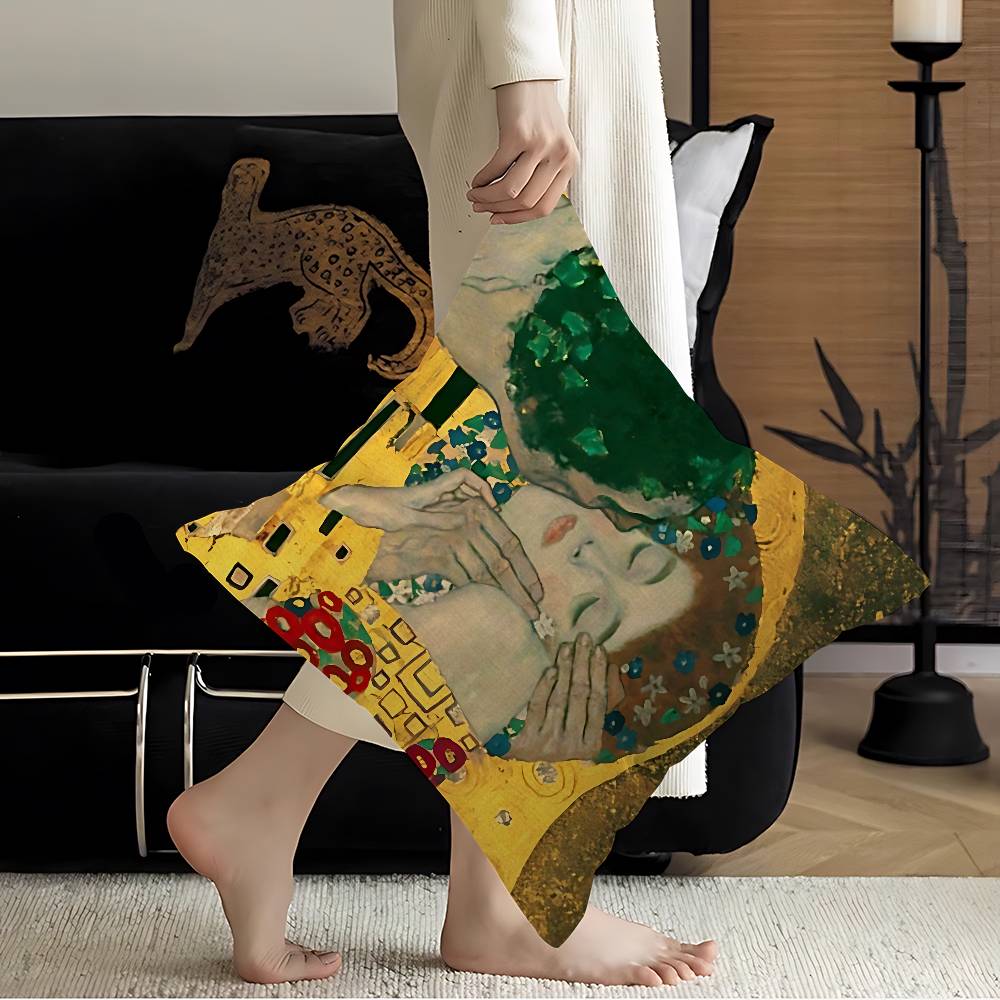 The Kiss Gustav Klimt Painting Cushion Cover Inches Farmhouse Decor Home Throw Pillow Covers For Couch Decorations