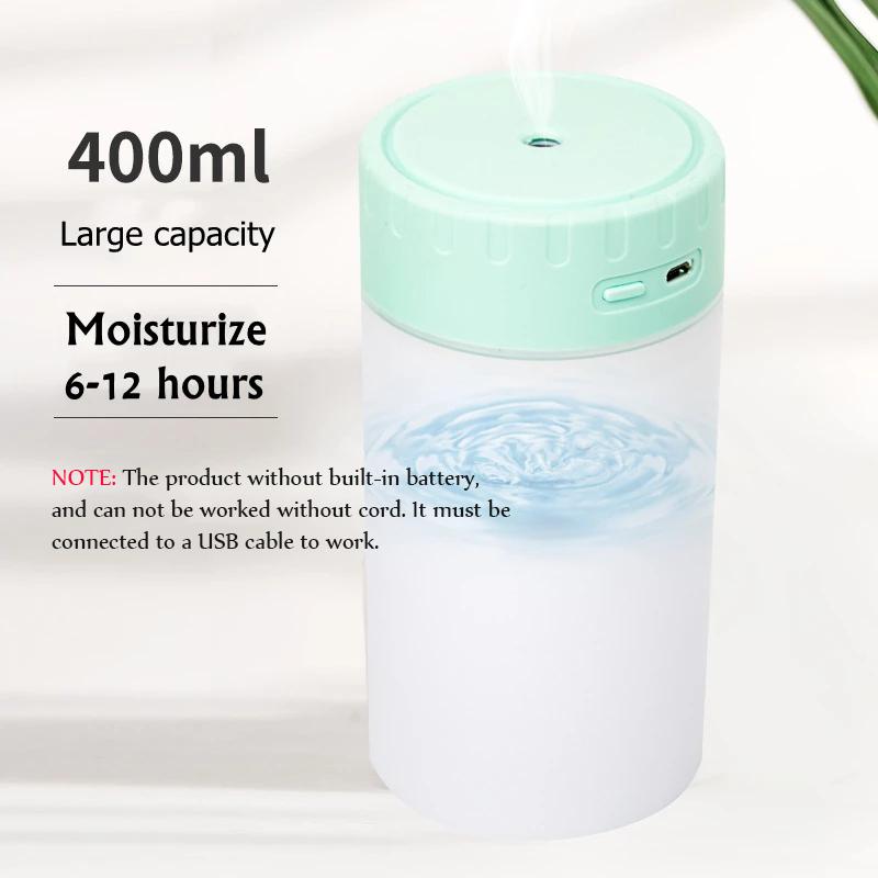USB Ultrasonic Air Humidifier, Ultrasonic Cool Mist Maker Fogger with Colorful LED Light, Aromatherapy Diffuser for Car, 400ml