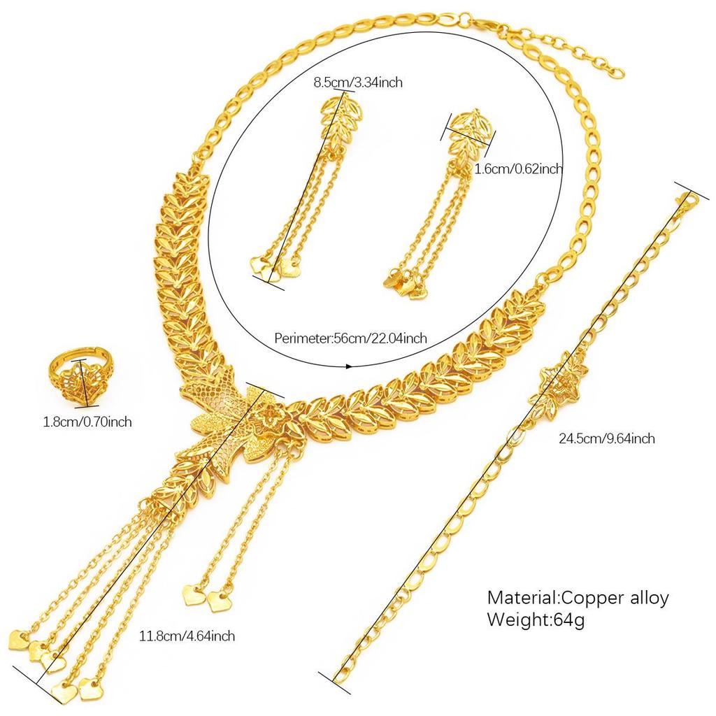 Elegant Arabic Wedding Tassel Necklace Set - 24K Gold-Plated Jewelry, Four-Piece Collection