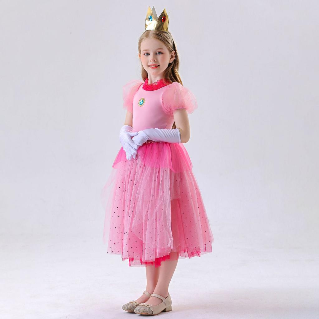 120150C Pink Mario Peach Princess Dress Kids Dress Clothing