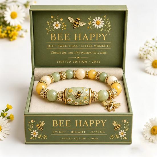 Bluebird Blessings Bracelet, Inspirational Hummingbird Strength Beaded Bracelet, Green Beads Cherry Blossoms Inspirational Jewelry for Women Spring