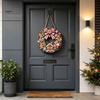 Cintre de Porte Décoratif en Bois Mannele Couronne Panneau pour Porte d'Entrée, Plaque Suspendue Rétro de Noël avec Entrée Festive Saisonnière Canne à Sucre Ruban