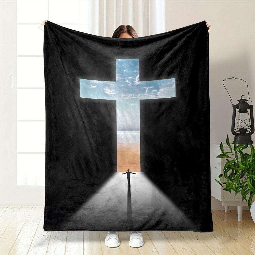 Cross Shape Seaside Sky Blanket Printed Blanket for Living Room Bed Couch lunch break Soft Cozy Blanket for Friend's festival Gift