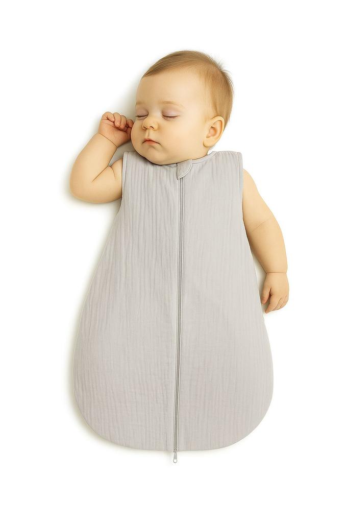 Rounded muslin sleeping bag for children S 0-6 months summer TOG 1.0 - gray