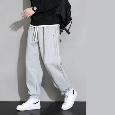 Plus Size Men's Sweatpants Sportswear Elastic Waist Casual Baggy Pants Black Grey Cotton Joggers Male Loose Trousers