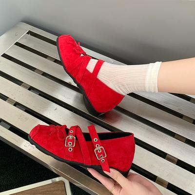 Fashion Heightened Interior Cross Strap Mary Jane Shoes New Women's Fashion Square Toe Shallow Mouth Butterfly Temperament Flats