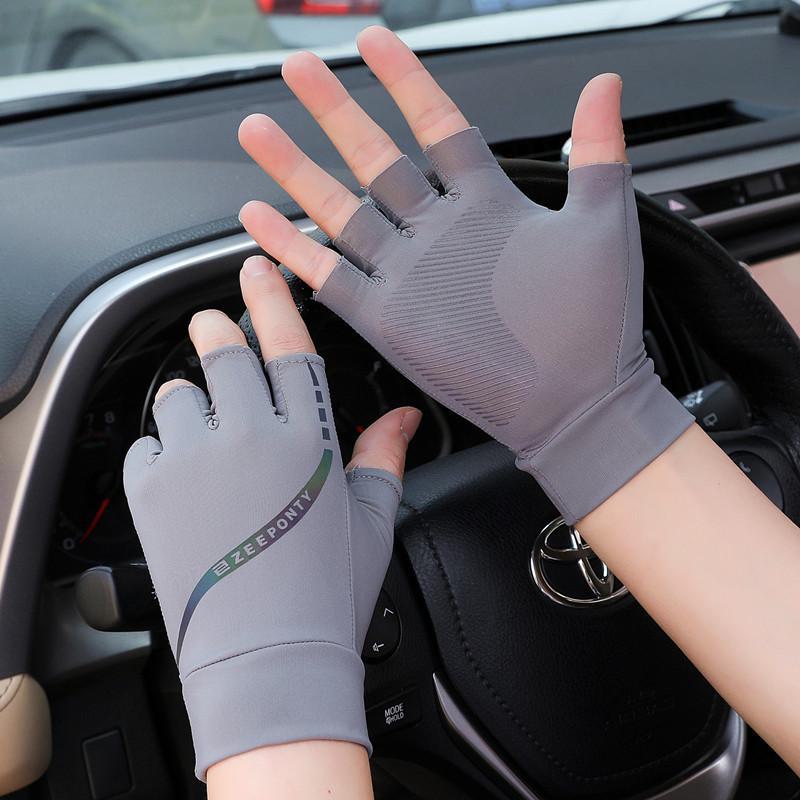 

«Чоловічі літні велосипедні рукавички Ice Silk, захист від сонця, половина пальця, без двох пальців, сумісні з сенсорним екраном» Half finger, One Size сірий колір