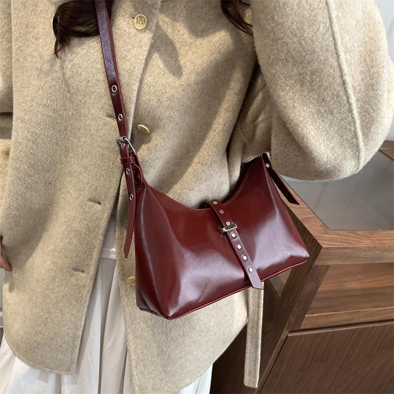 Autumn Vintage PU Hobos Shoulder Bags for Women Versatile Belt Design Ladies Crossbody Bag Simple Solid Color Female Handbags
