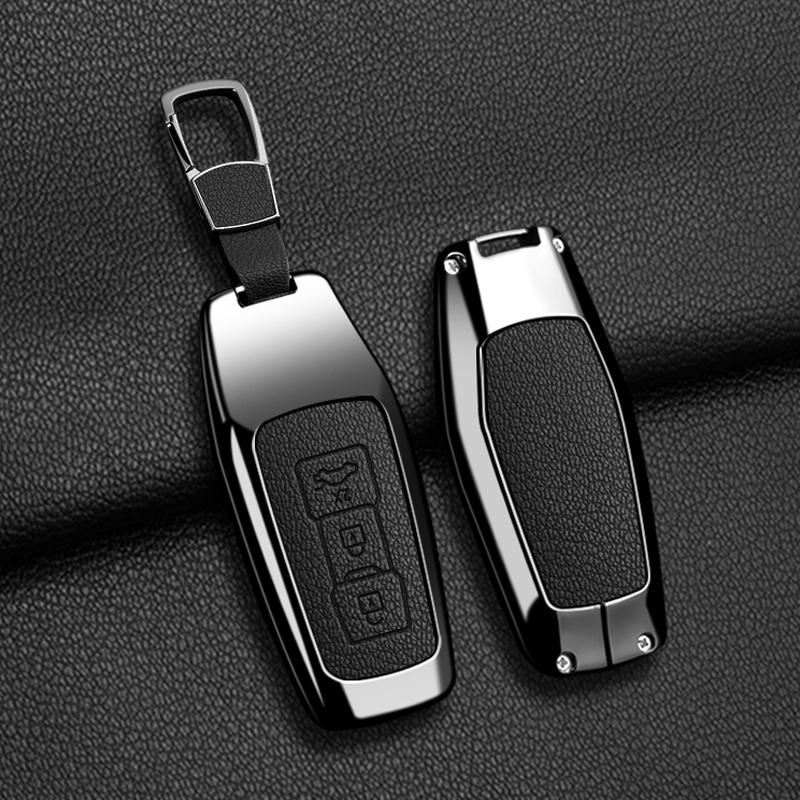 Zinc Alloy Leather Car Key Case for A5 A6L 2025 Keychain Remote Protection Cover Shell Fob Bag Ring Accessories