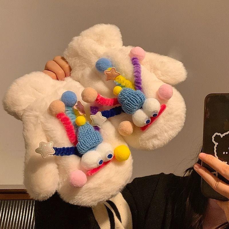 

Winter plush cute funny mittens women s warm plush outdoor riding cold student gloves tide