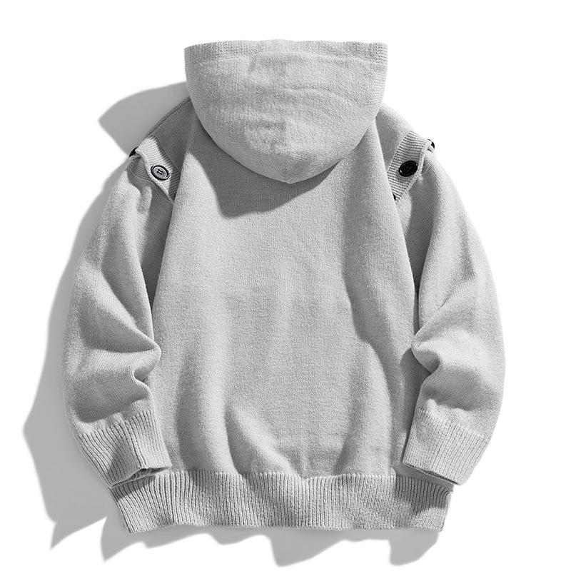 Hooded Sweater Men Buttoned Decorative Sweater Men Multi-button Knitted Sweater Jacket Men New Autumn and Winter Sweater