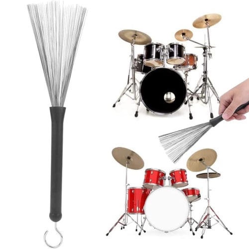 MNWMNW Drum Brushes, Wire Brushes, Drum Stick Brushes, Retractable Nylon Drum Brushes for Music Lovers, Students, and Adults (2-Pack)