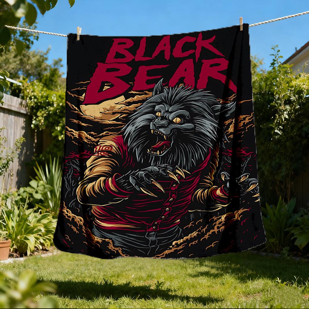 1pc Black Bear Costume Throw Blanket Polyester Fiber, Lightweight Flannel, Soft & Warm, All Season Use for Outdoor, Camping Digital Print