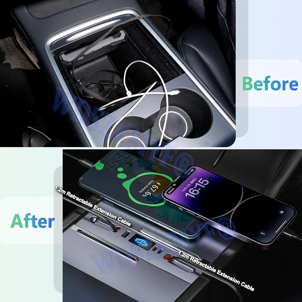 For Tesla New Model Y Juniper 2025 Model 3 Highland 2024 65W 45W Central Control Fast Charging TPYE-C USB HUB Expansion Dock