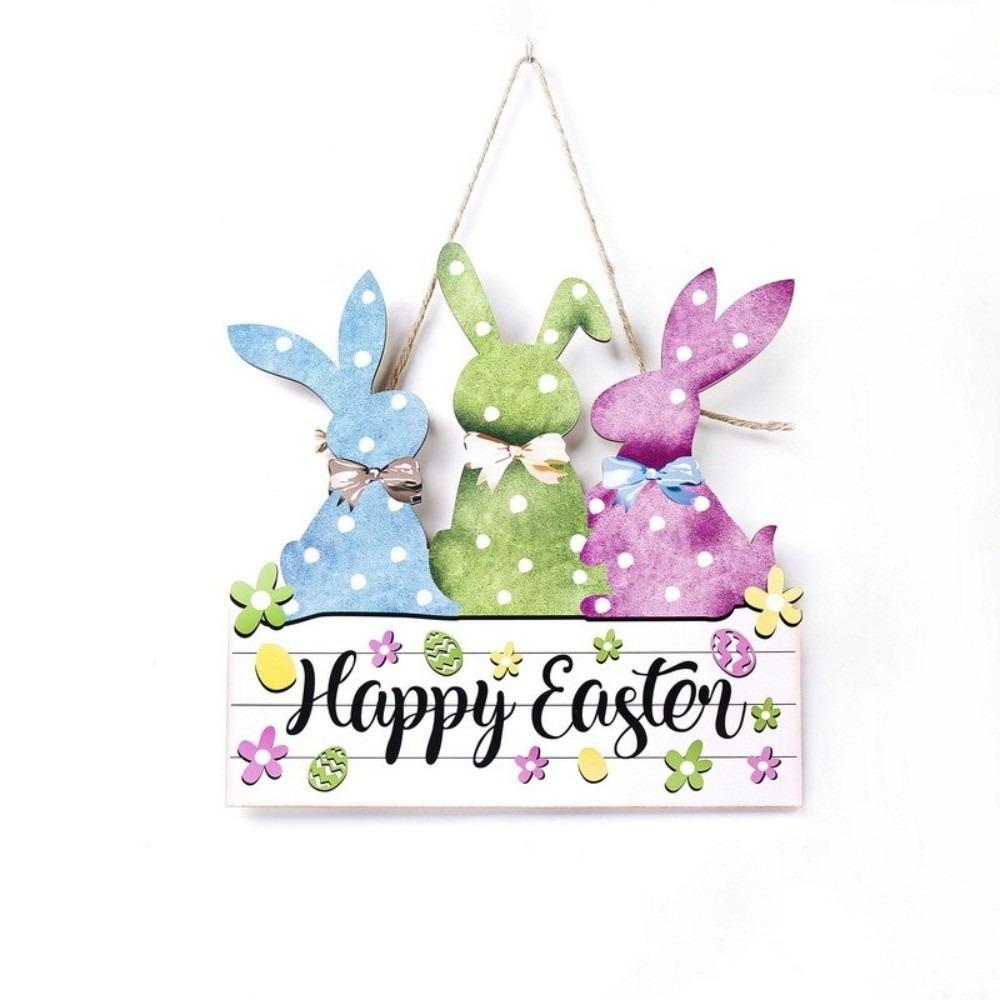 

Colorful Wooden Sign Plaque Rustic Look Easter Welcome Sign Rabbit Door Hanging Wall Decor Style A
