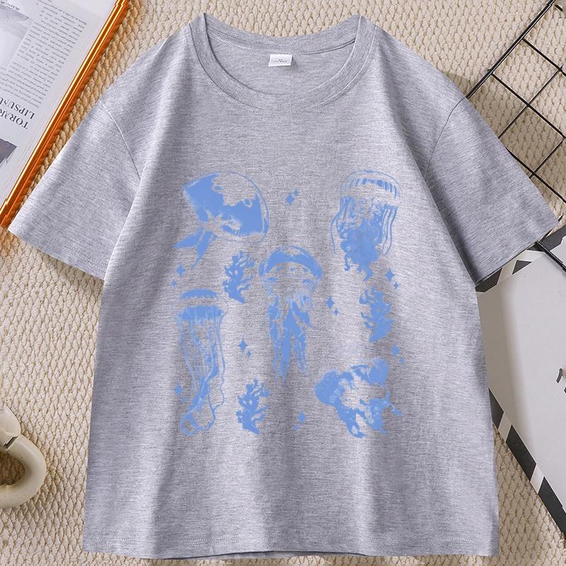Vintage Jellyfish TShirt Summer Ocean Tee Sea Creature Top Beach Lover Gift Unisex Women Casual Round Neck Printed T Shirt