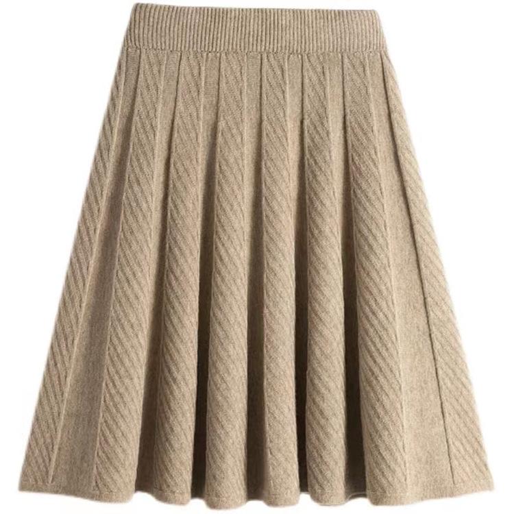 High Waisted Knitted Pleated Short Skirt for Women Spring and Autumn A-line Skirt Knitted Short Skirt