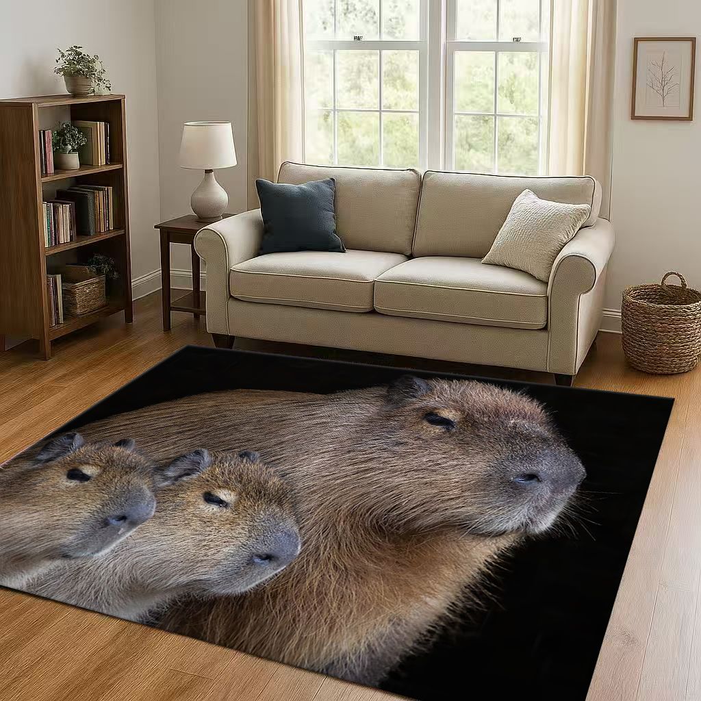 Kawaii Capybara Kunst Cartoon Wohnzimmer Rutschfester Teppich Weicher Teppich für Schlafzimmer Spielzimmer Sofa, Leicht zu Reinigen Heimdeko Fußmatte