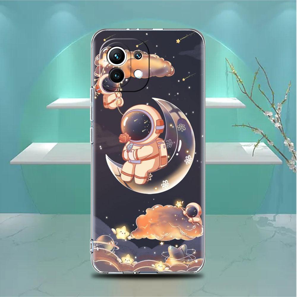 

Прозрачный чехол для Xiaomi Mi Poco X3 NFC M3 Pro F3 F1 11 Lite 12 Note 10 11T 9T Прозрачная крышка для телефона Астронавт Свет Redmi Note 9S