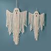 White Macrame Halloween Ghost Wall Hanging Tapestry, Hand-Woven Tassels Tapestries for Home, Bedroom Living Room Wall Decor Gift