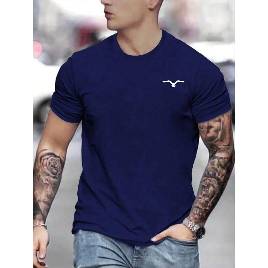 Men's 100% cotton summer loose and comfortable Bird Graphic printed slim fit casual sports round neck short sleeved T-shirt top
