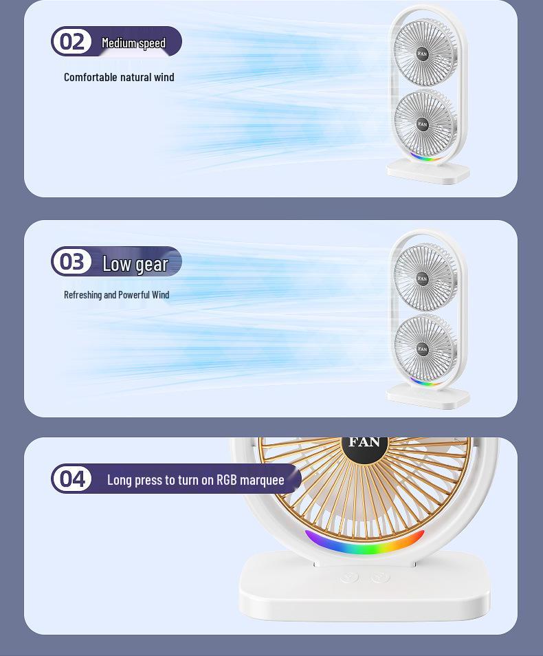 Portable USB Rechargeable Fan with Light for Outdoor Camping and Indoor Use
