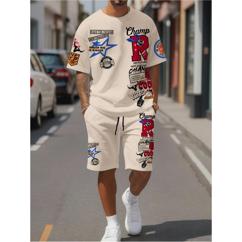 New! Men s 3D printed casual T-shirt suit, suitable for daily wear S