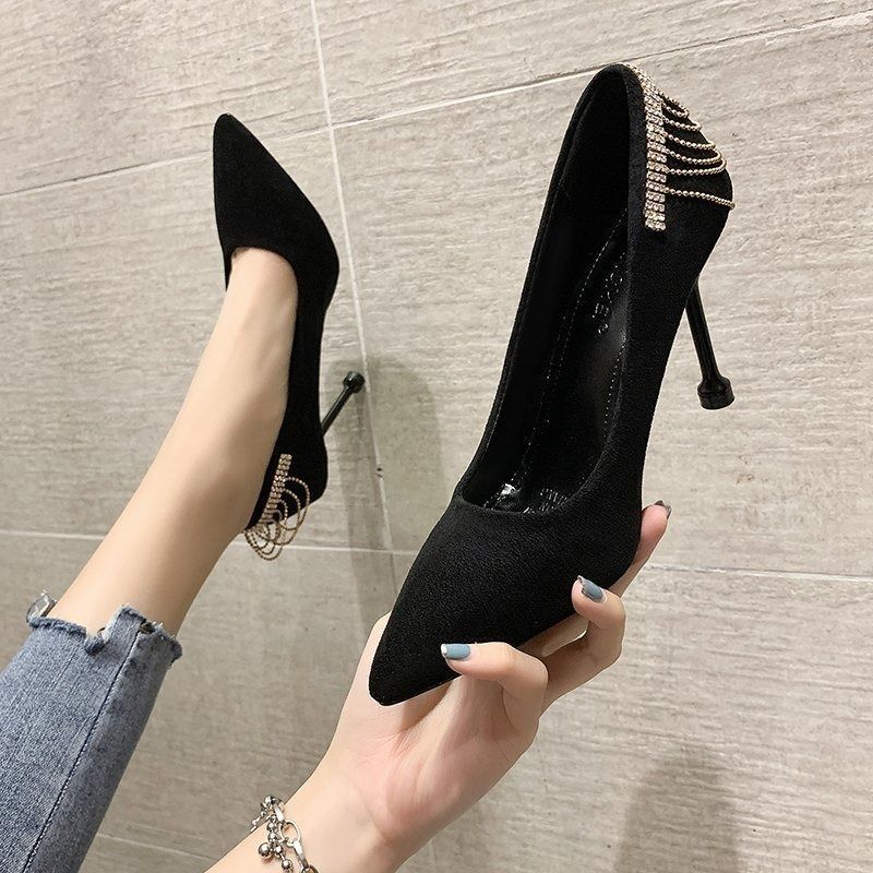 Fine heel tassel niche single shoe feeling design celebrity pointed high heels