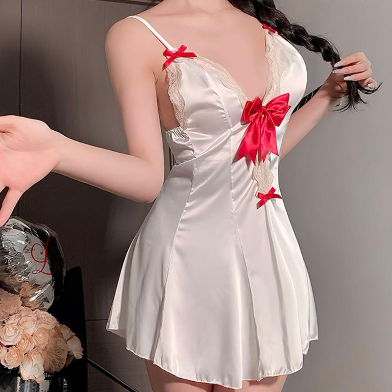 Sexy Lingerie Bow Lace Hollow Pajamas Summer Suspenders Sexy Home Nightdress