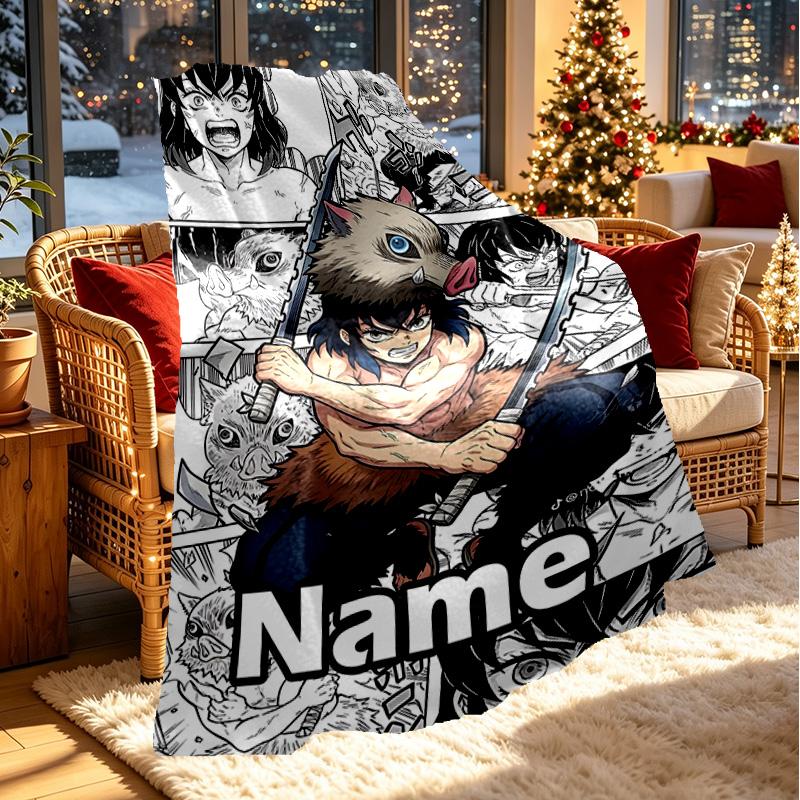 Custom Name Personalized Demon Slayer Print Blanket, Home Decor, Bedroom, Sofa, Camping, Couch, Gifts for Birthday ChristmasEnthusiasts
