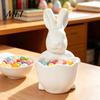 Kids Craft Paintable Bowl 3D Printed Easter Bunny Candy Bowl, Cute Rabbit Holding Figurine, DIY White Desk Smooth Surface Decor for Living Room