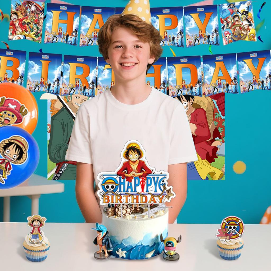 Cartoon Anime Theme Birthday Party Decorations, Pull Flags, Hanging Spiral Balloons, Insert Rows, Birthday Decorations