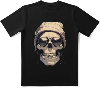 Schädel mit Mütze Sonnenbrille Hemd für Herren Vintage Schädelhemd Streetwear Grafik-T-Shirt