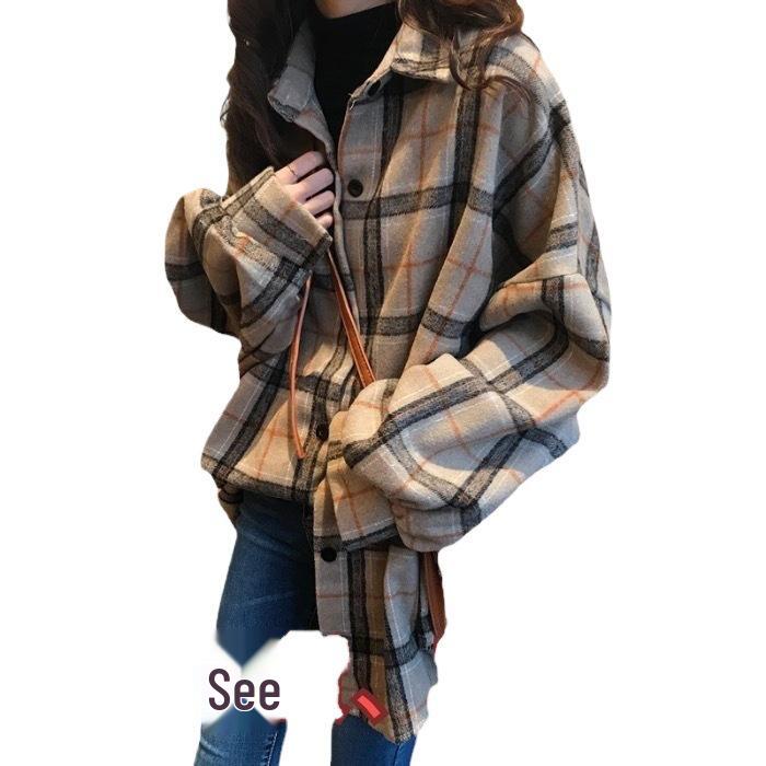 Damen Retro Plaid Plüschhemd - Herbst/Winter Langarmjacke