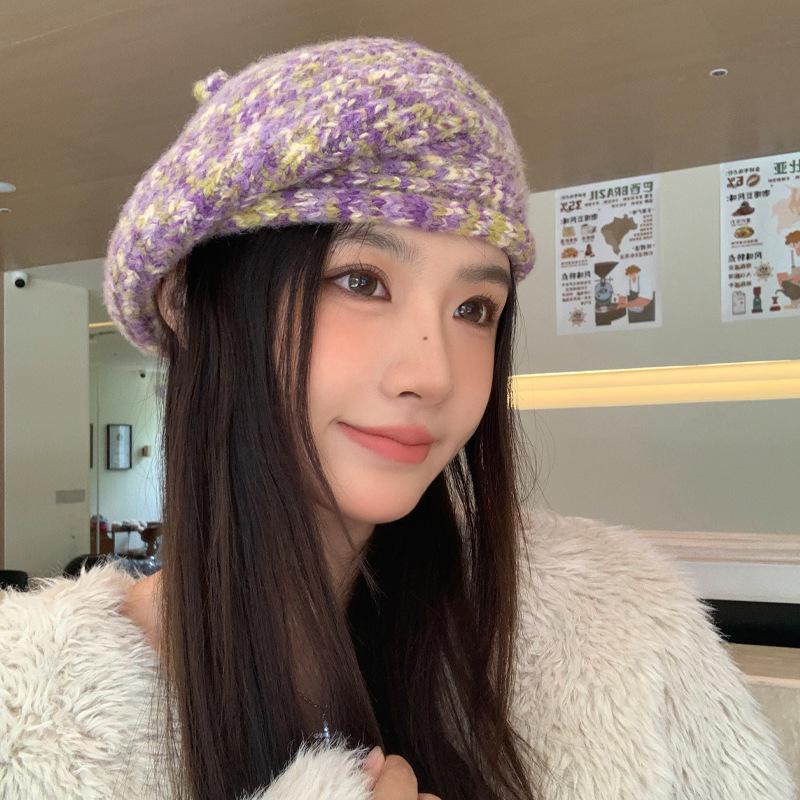 Winter hat women's fleece warm knitted wool hat big head circumference beret fashionable versatile stacking hat
