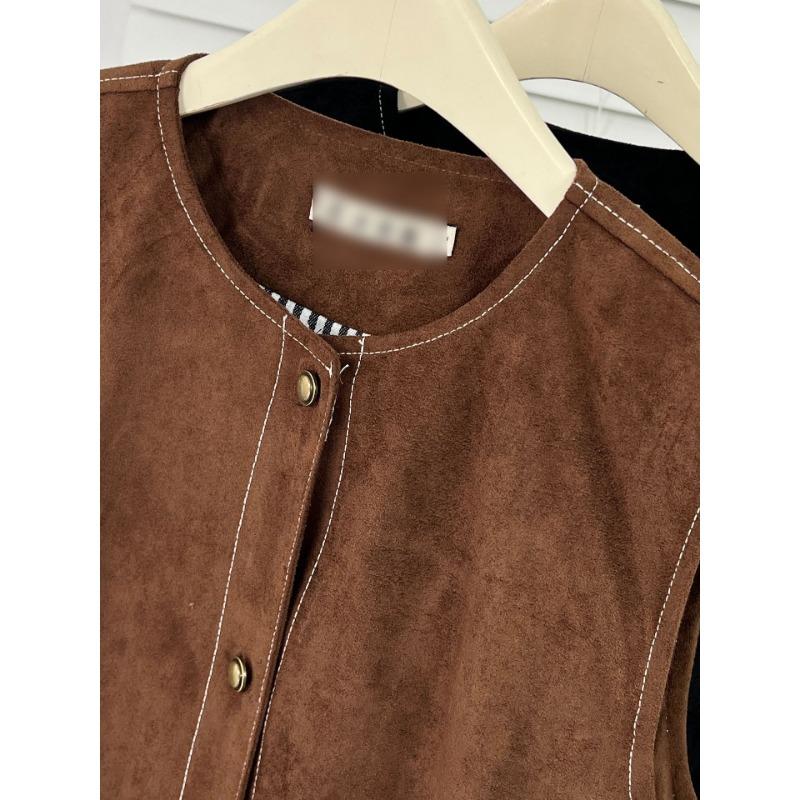 Women Plus Size Contrast Stitch Suede Sleeveless Casual Vest Outerwear