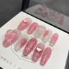 10Pcs with Rhinestones Pure Manual False Nail Hand-painted Love Press On Nails  Women Girl