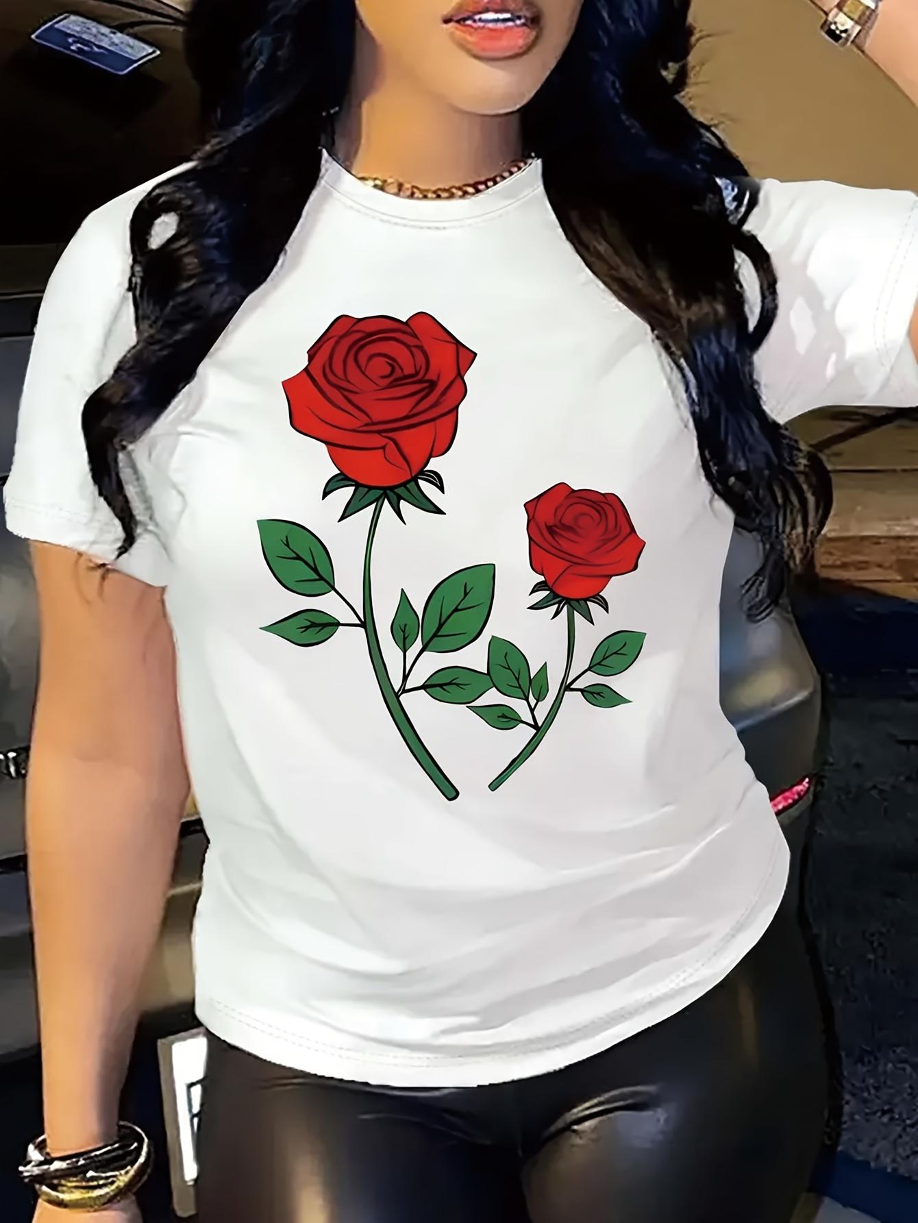 

Red Rose T-Shirt Red Rose Print Women s Casual Short Sleeve Round Neck Top Design in Vibrant Colors Fashion Statement Shirt S